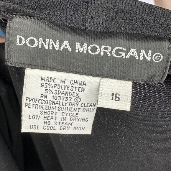 Donna Morgan Dress 16 Midi Black Long Sleeve Chiffon Fanning Jeweled Wrap style - Picture 2 of 9